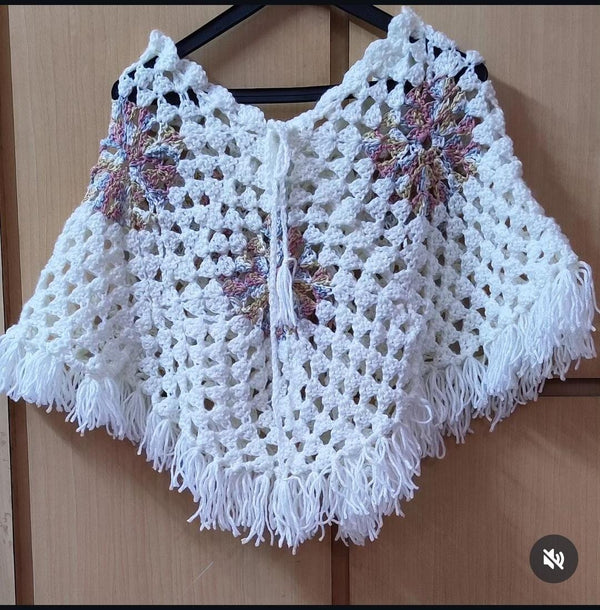 White handmade crochet poncho