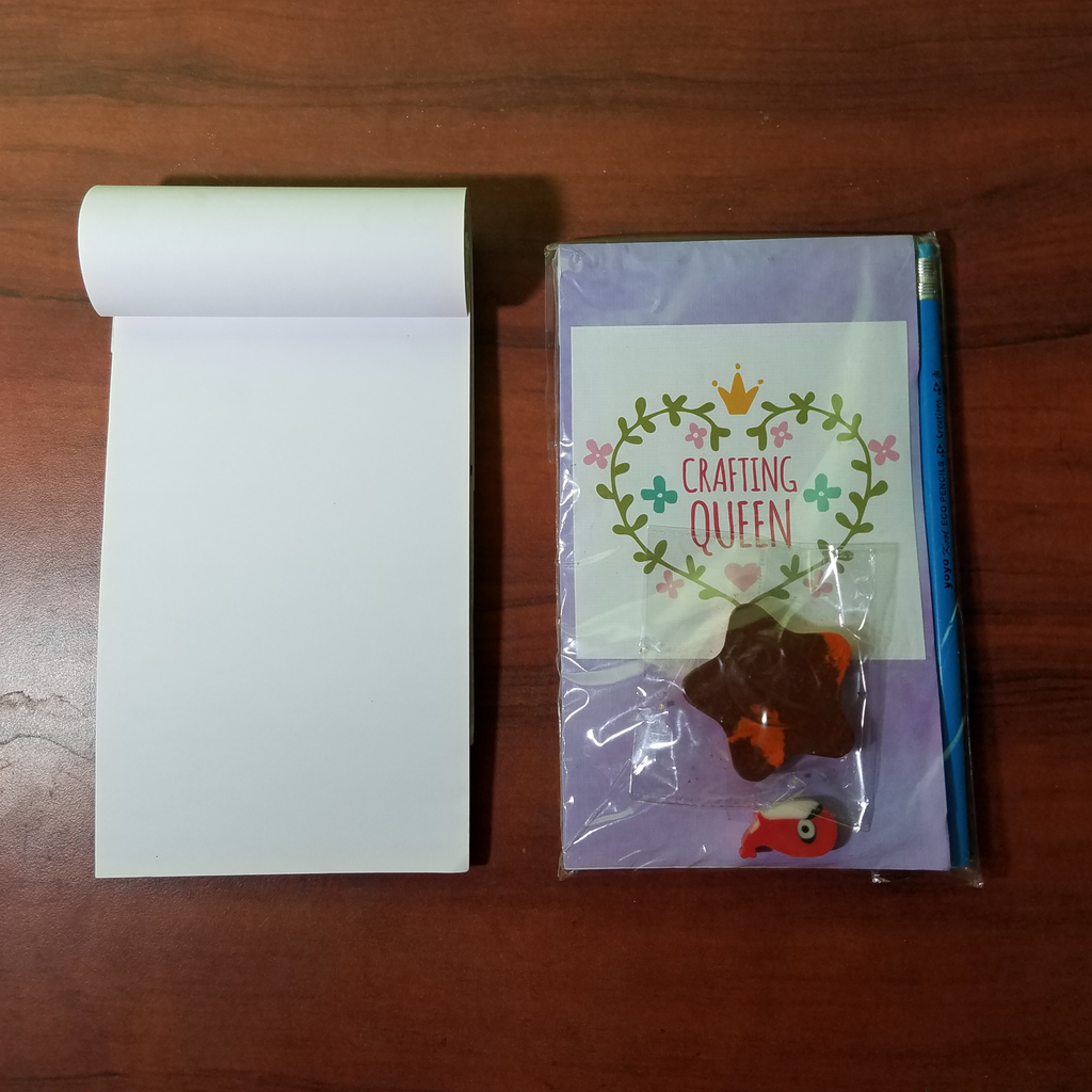 Handmade Notepad with customized crayon, eraser & pencil