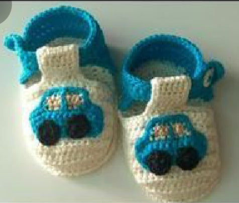 Hand Crochet Baby  Booties - Car