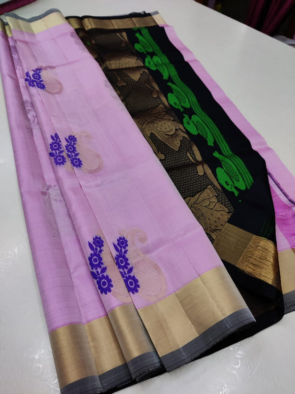 Lavender & Black contrast Pallu pure Kanchi Soft Silk saree from Fashion Femme -3