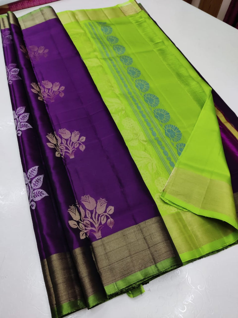 Peach & Green Pure Kanchipuram Handloom Silk Saree – Palam Silks