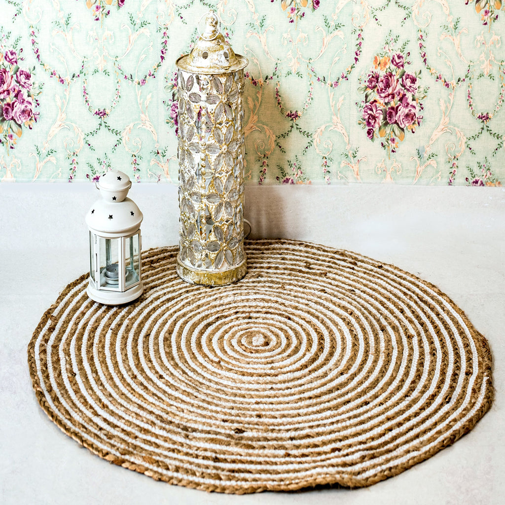 Jute white and brown Circular Rug