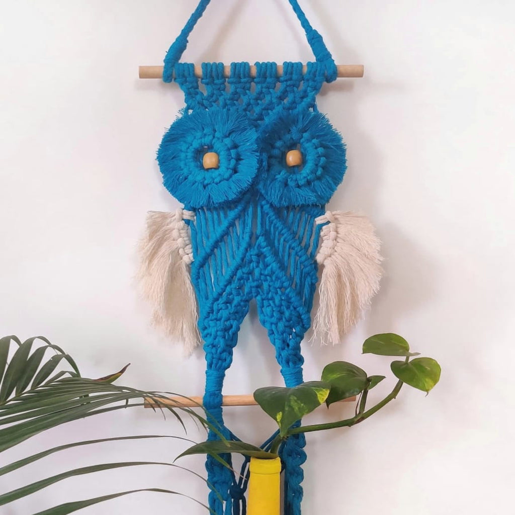 Blue Owl Macrame Hanging