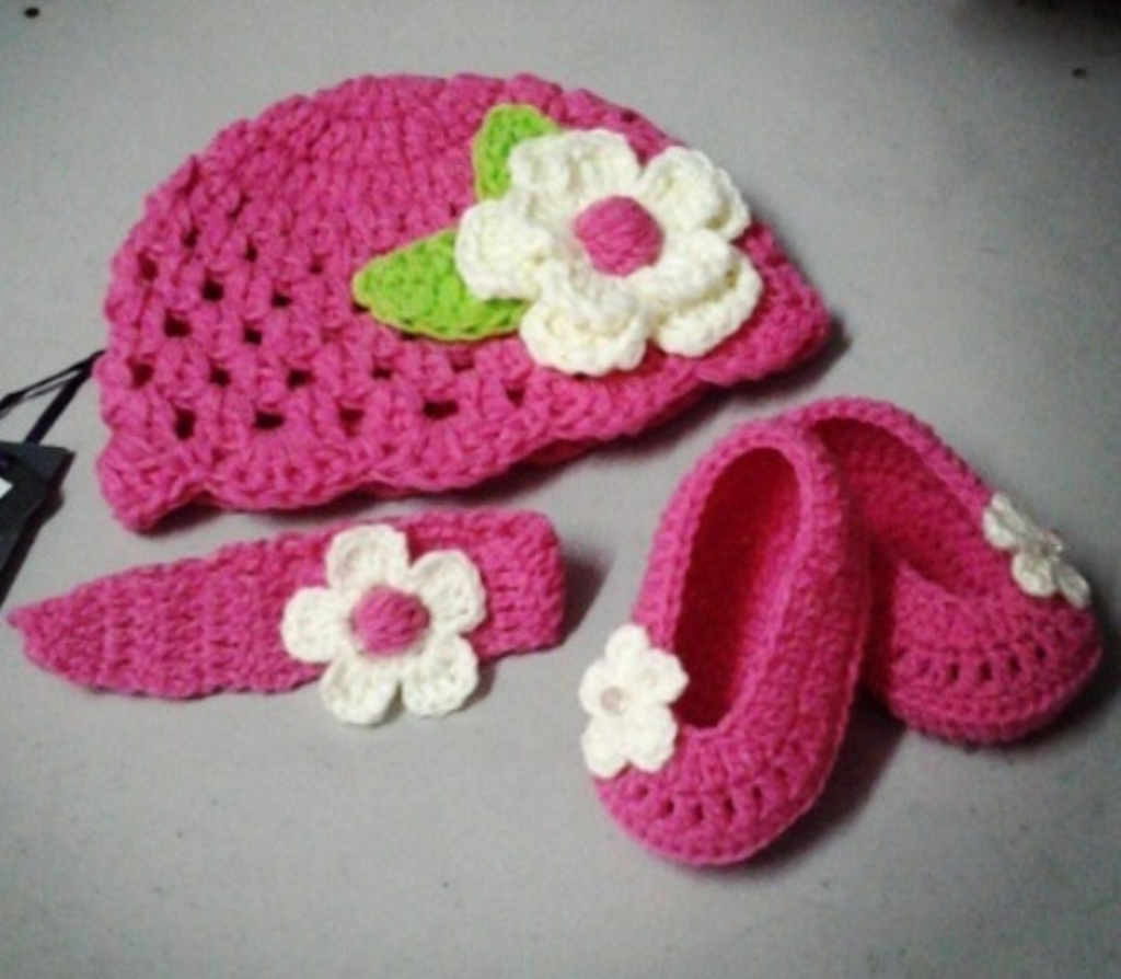 Baby Cap, Booties, and Headband set